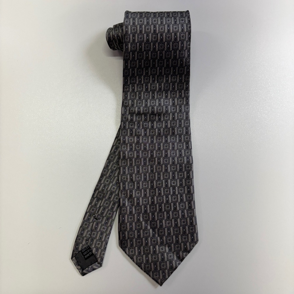 Vintage Manzoni Gray Geometric Silk Tie Made Italy 100% Silk Wide 3.75"